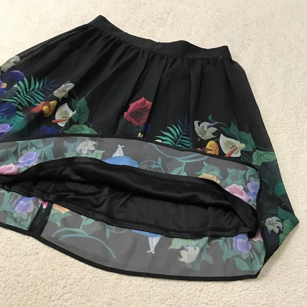 Disney Black Floral Alice in Wonderland A-Line Skirt - Picture 8 of 14